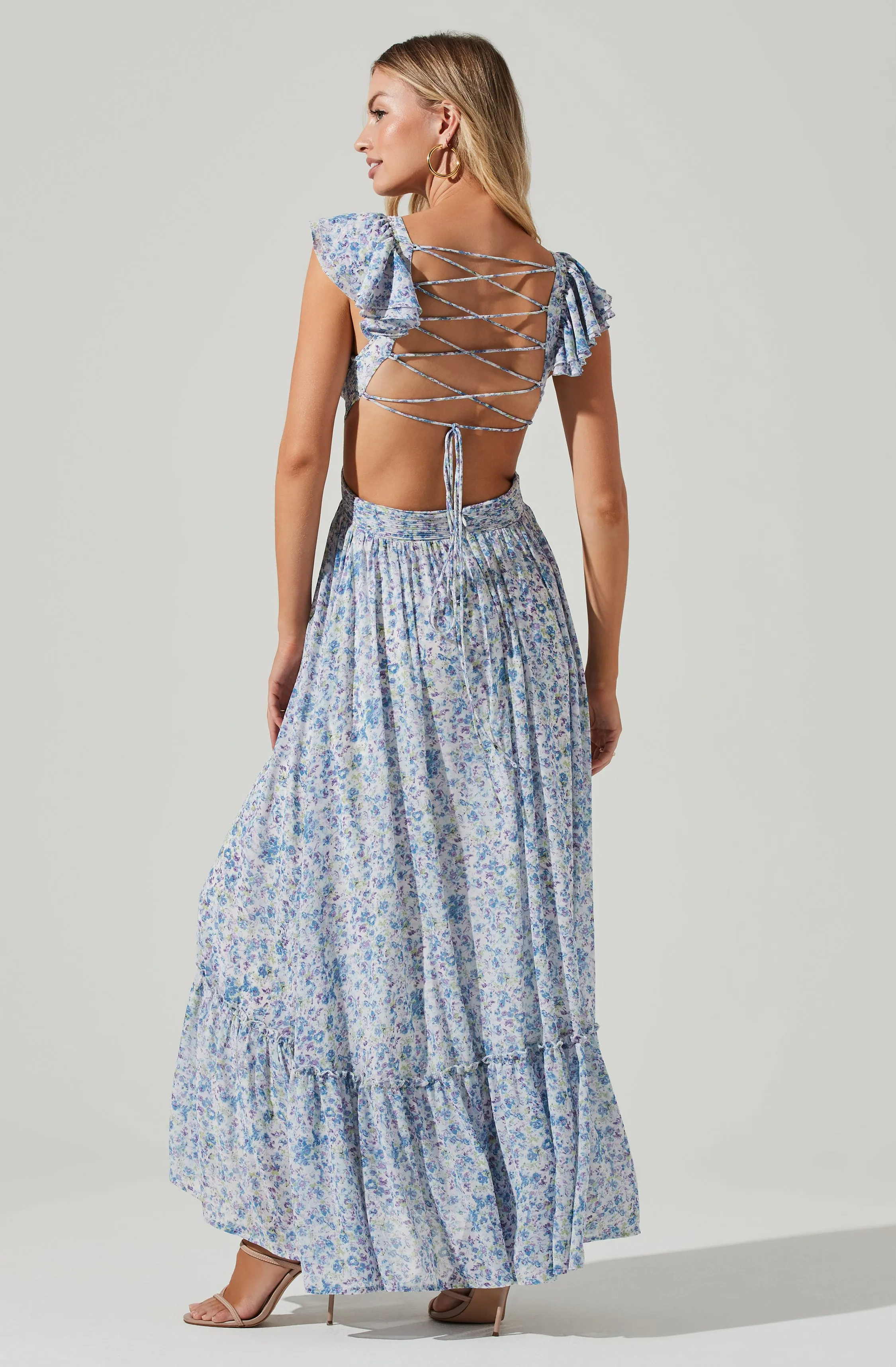 Primrose Floral Cross Strap Open Back Maxi Dress