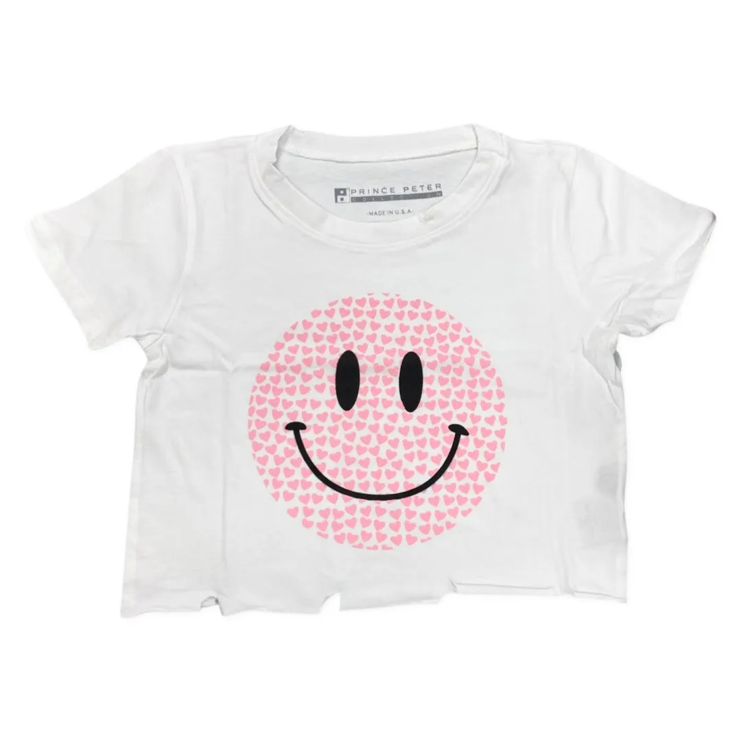 Prince Peter Tween Hearts Happy Face Distressed Crop Tee