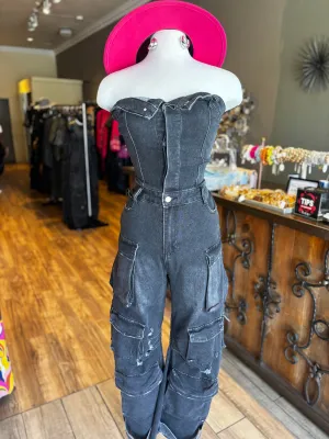Print Cargo Jumpsuit