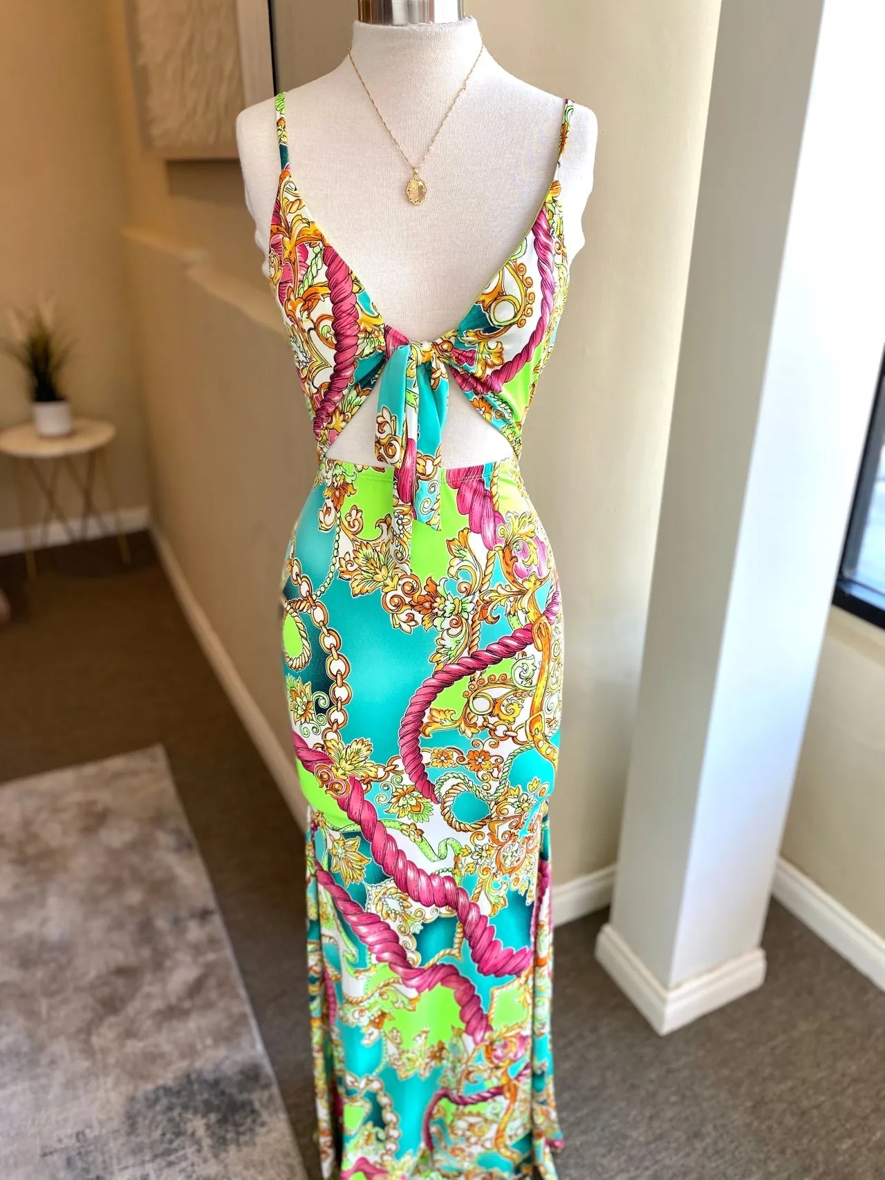 Print Strap Mermaid Dress