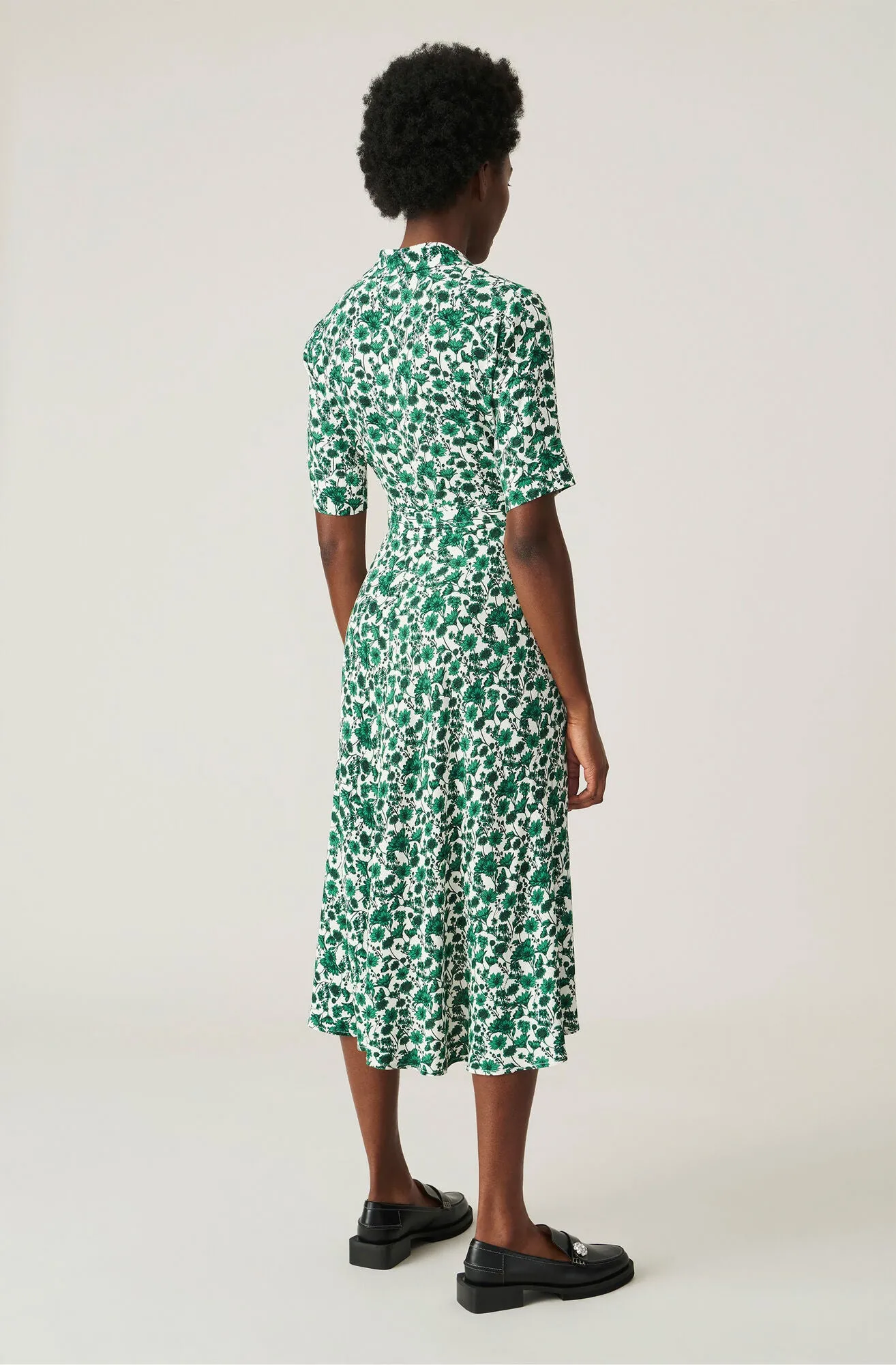Printed Crepe Wrap Dress (Dark Green)