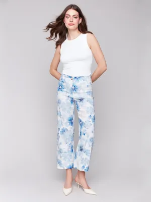 Printed Cropped Linen Blend Pants