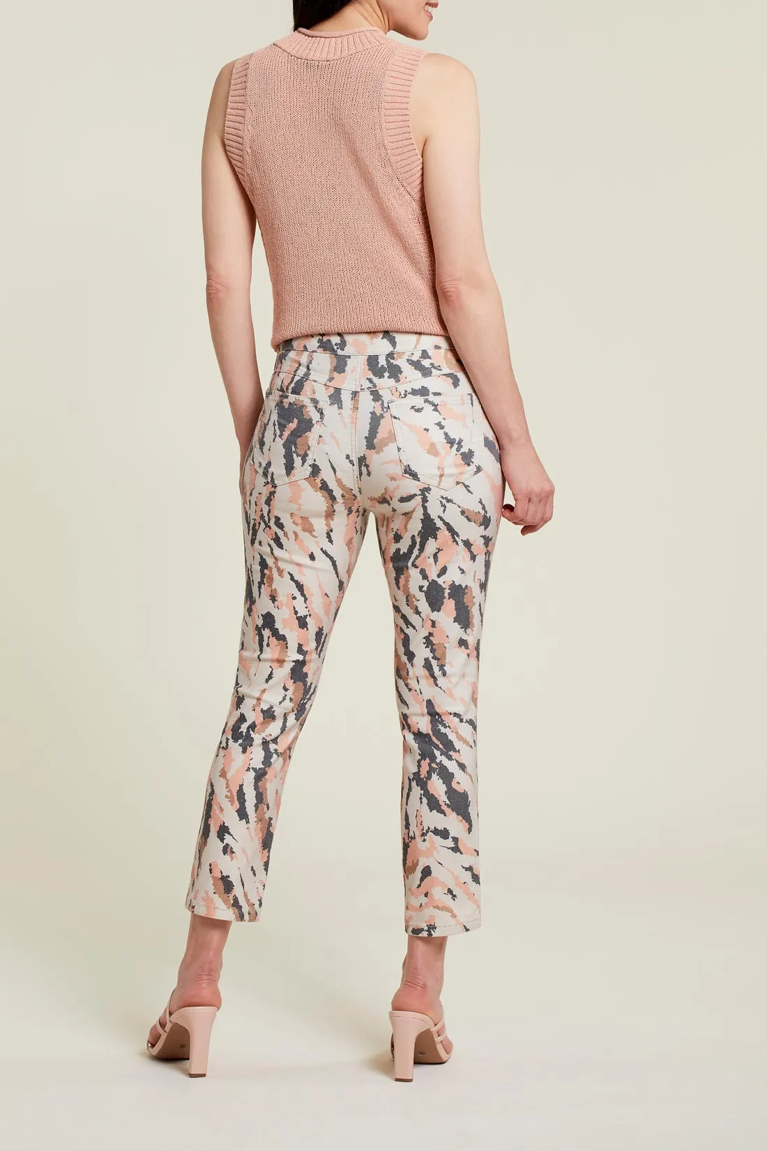 Printed Pull On Side Slit Capris - Sandstorm