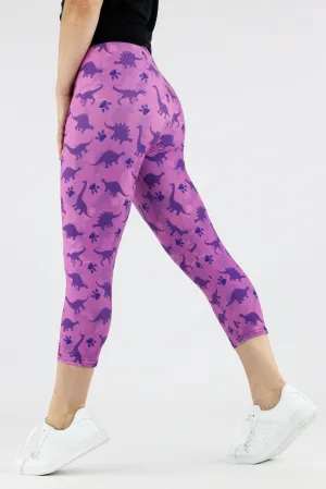Purple Dinosaurs - Casual Capri Leggings