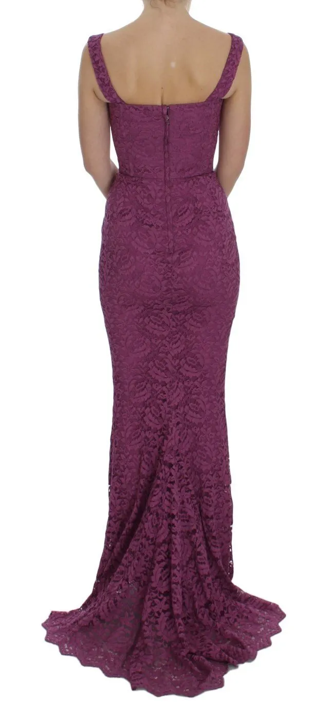 Purple Floral Lace Ricamo Maxi Dress