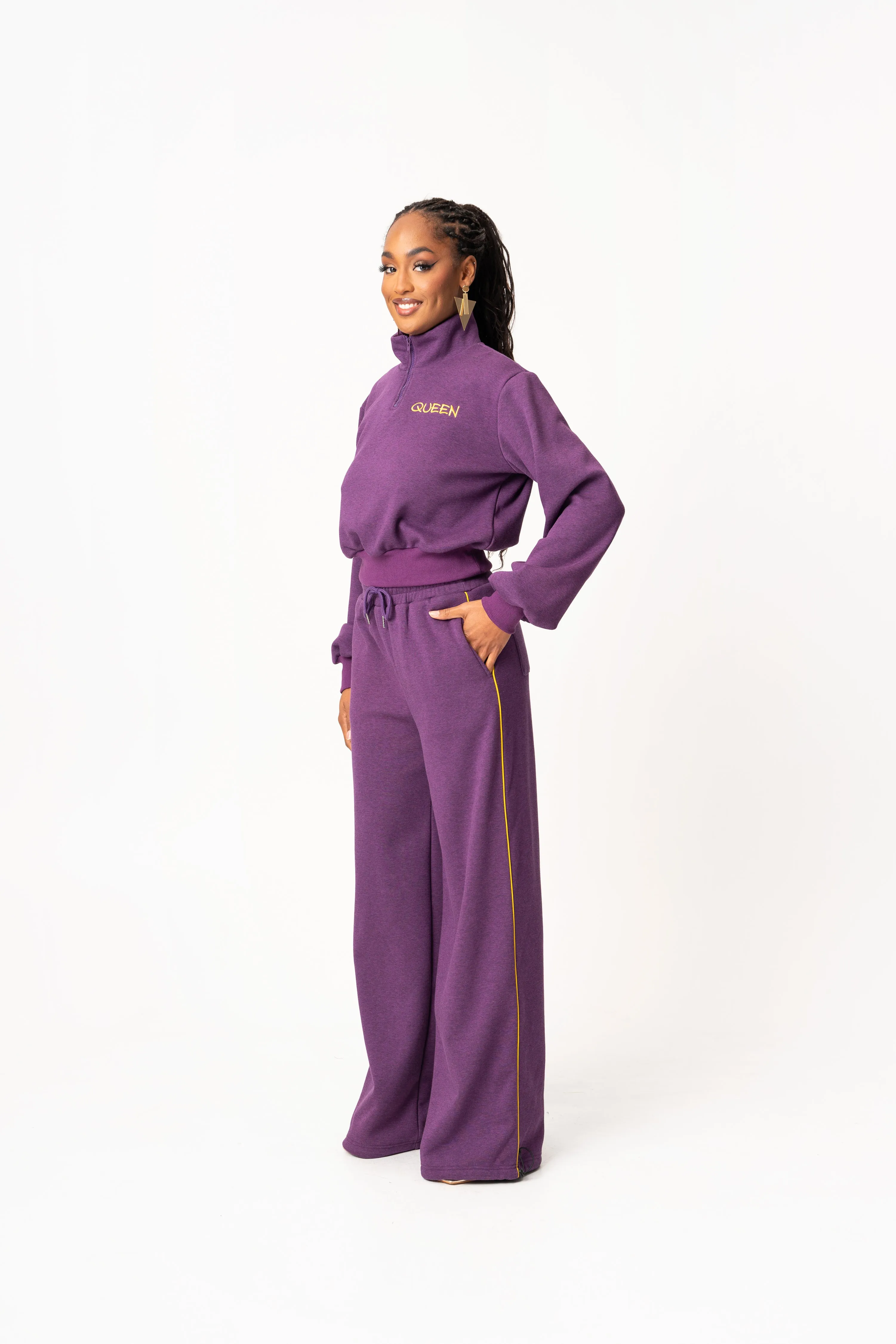 PURPLE QUEEN Plush fleece Crop Pullover