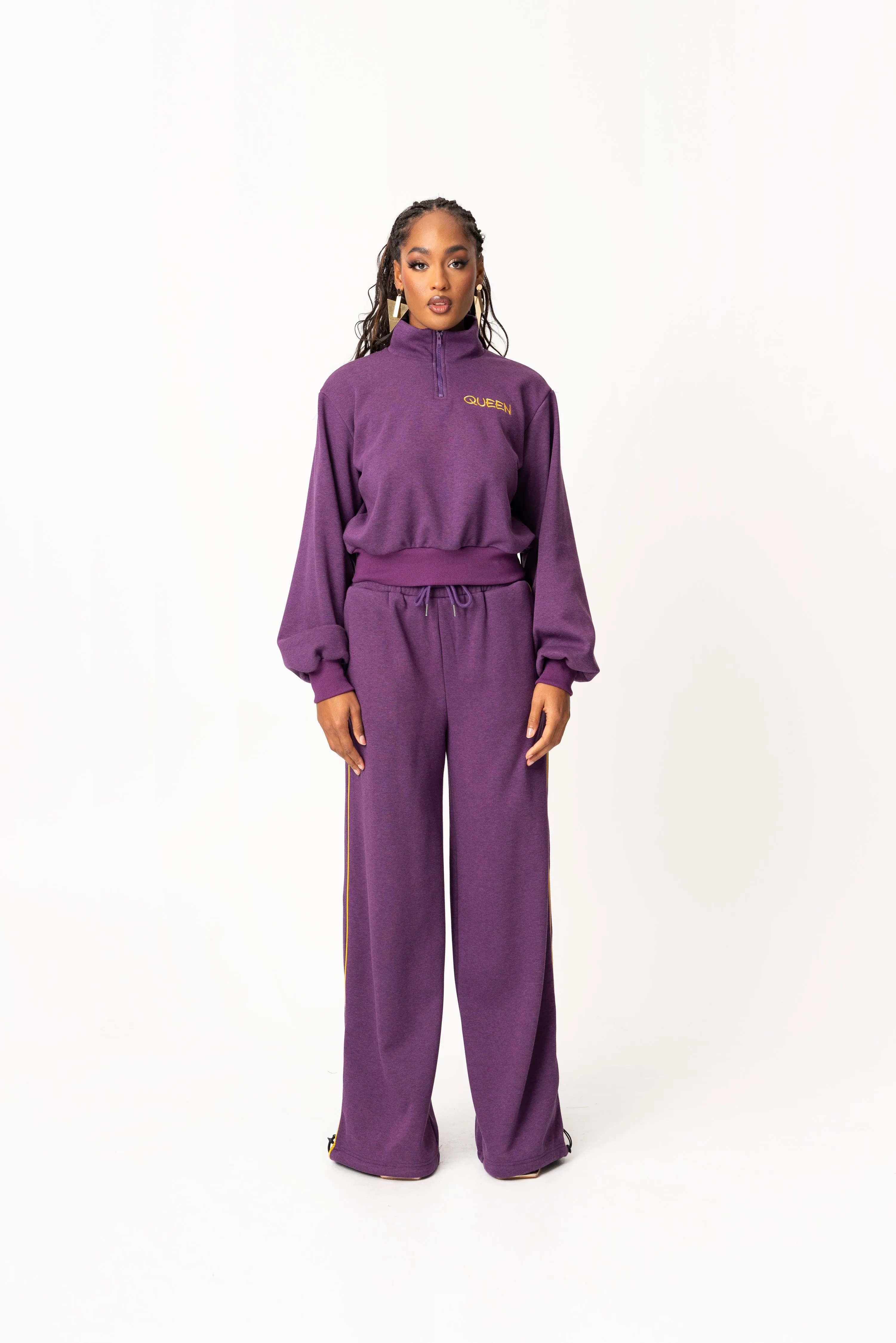 PURPLE QUEEN Plush fleece Crop Pullover
