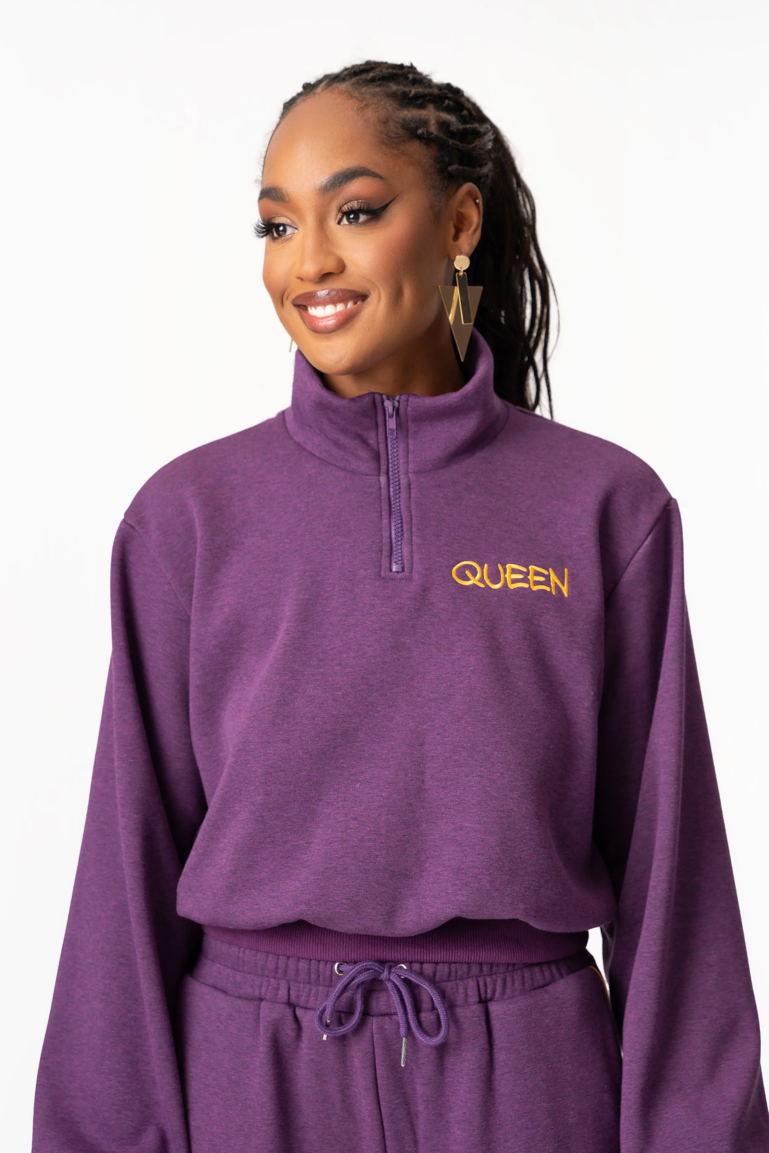 PURPLE QUEEN Plush fleece Crop Pullover