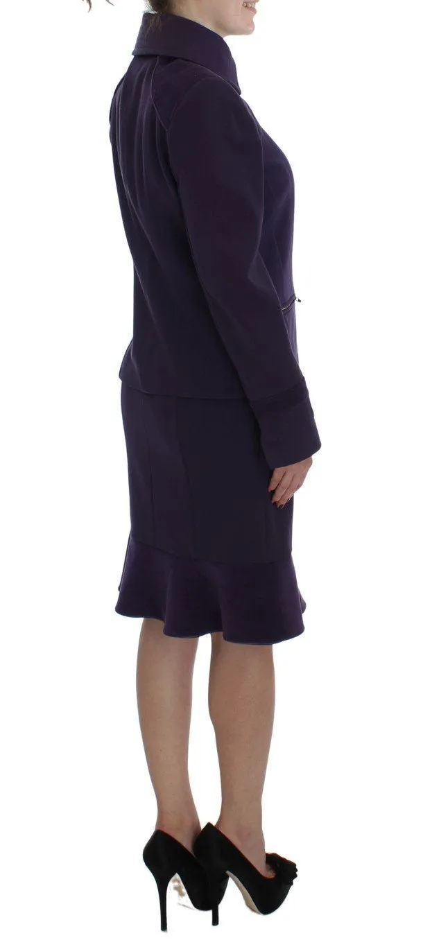 Purple Wool Blend Sheath Dress & Jacket Set