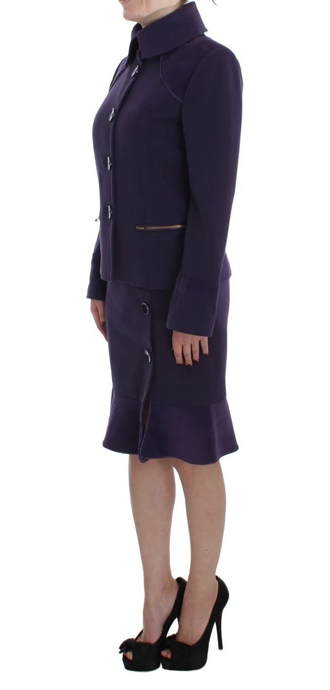 Purple Wool Blend Sheath Dress & Jacket Set