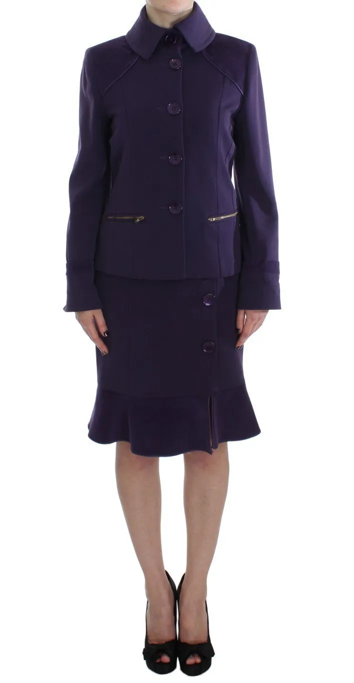Purple Wool Blend Sheath Dress & Jacket Set