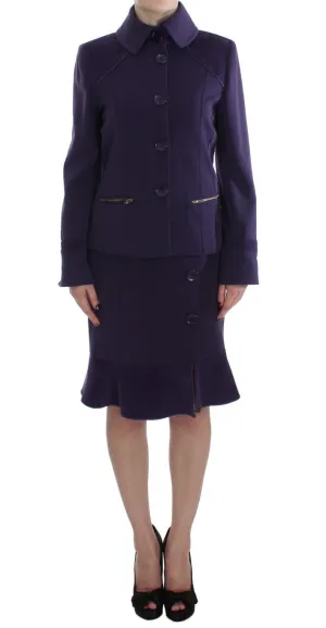 Purple Wool Blend Sheath Dress & Jacket Set