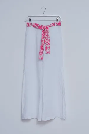 Q2 - Original Linen Wide Leg Pants With Side Splits in White