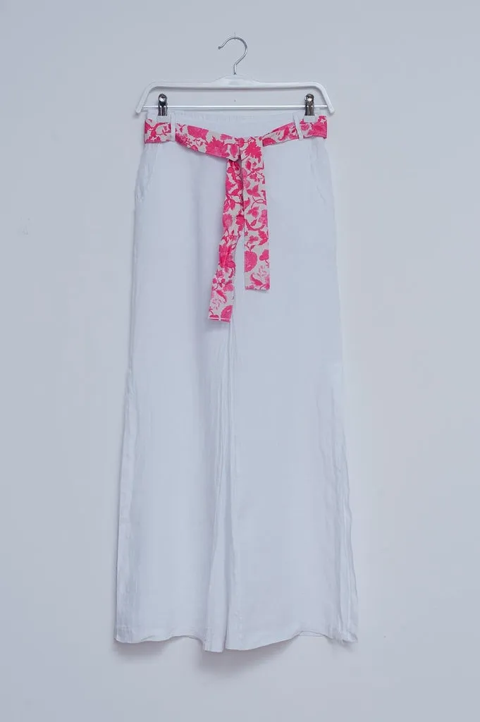 Q2 - Original Linen Wide Leg Pants With Side Splits in White