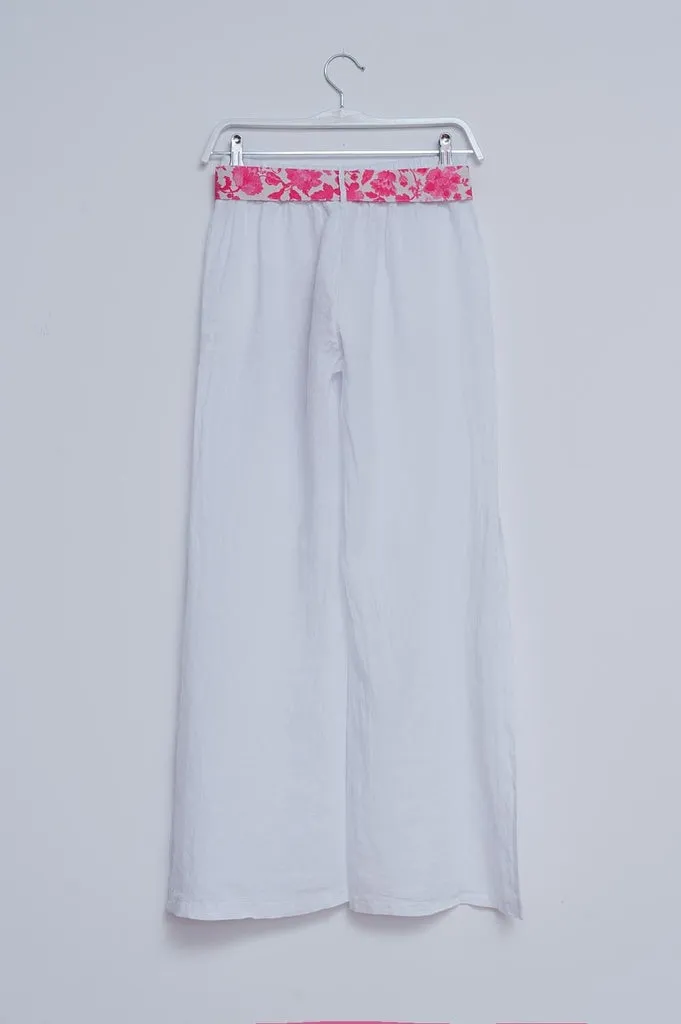Q2 - Original Linen Wide Leg Pants With Side Splits in White