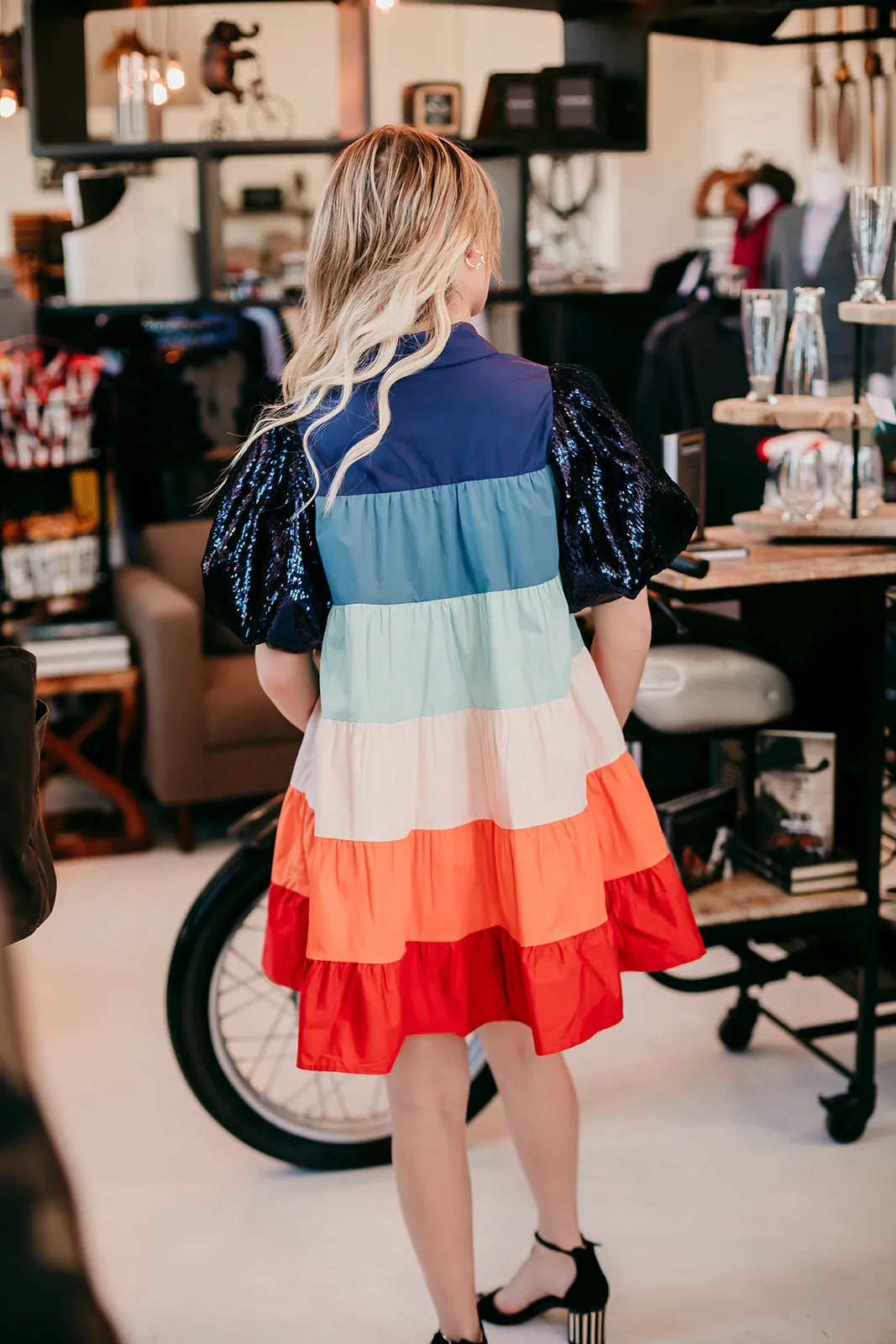 Queen Of Sparkles Multi Tiered Sequin Sleeve Dress