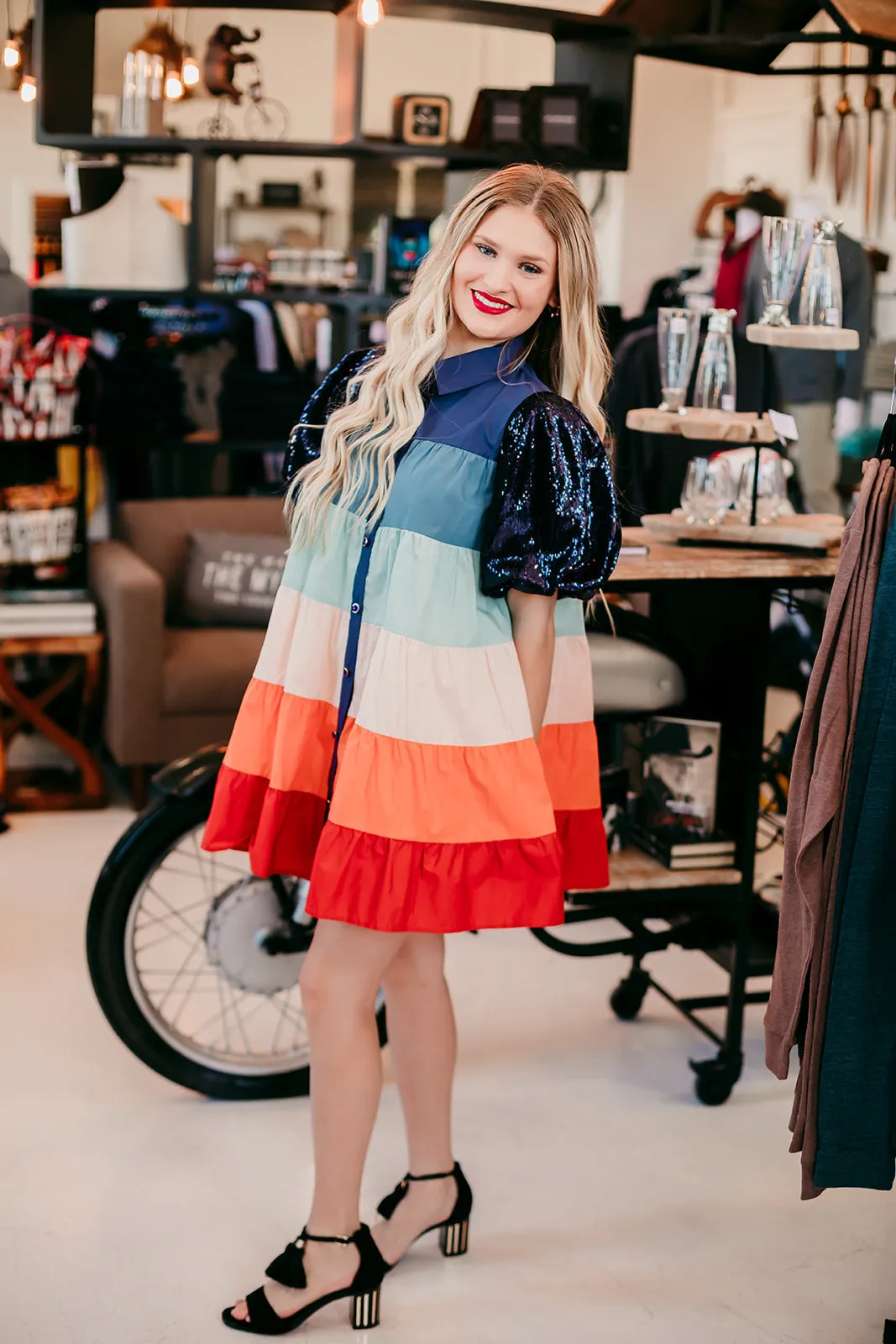 Queen Of Sparkles Multi Tiered Sequin Sleeve Dress