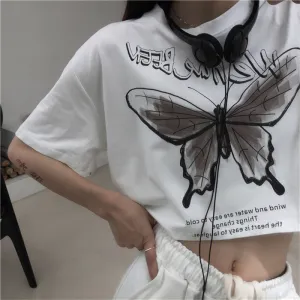 "BUTTERFLY PRINT LONG/SHORT" T-SHIRT N072309