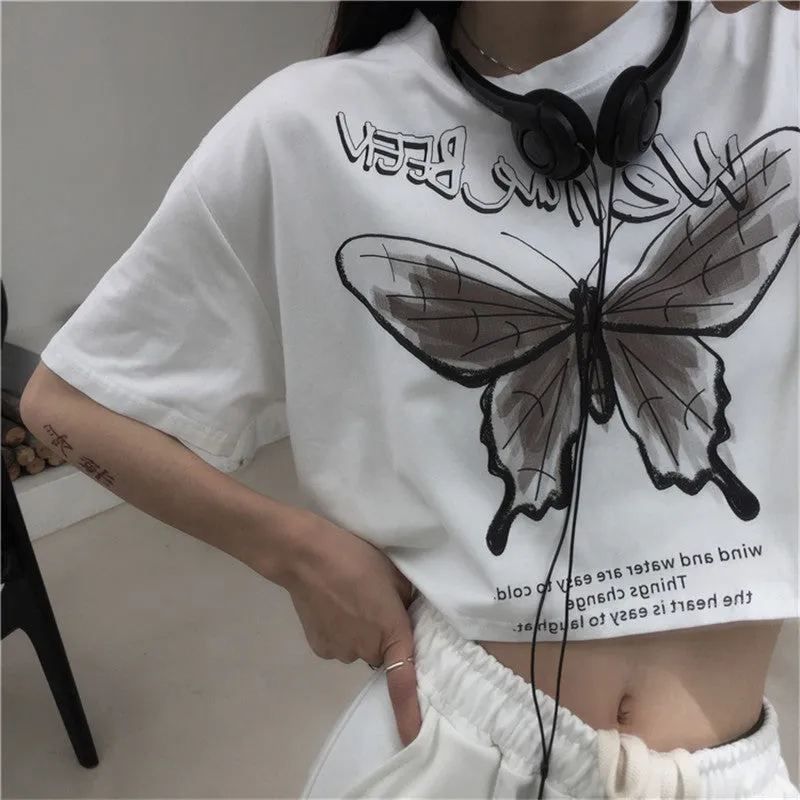 "BUTTERFLY PRINT LONG/SHORT" T-SHIRT N072309