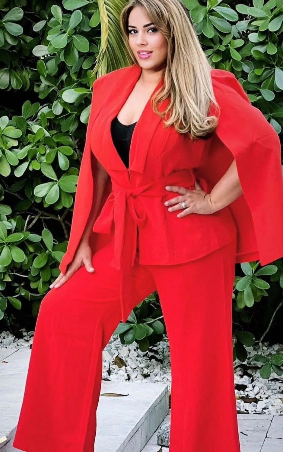"DANIELLA"  CAPED BLAZER SET (PLUS SIZE)
