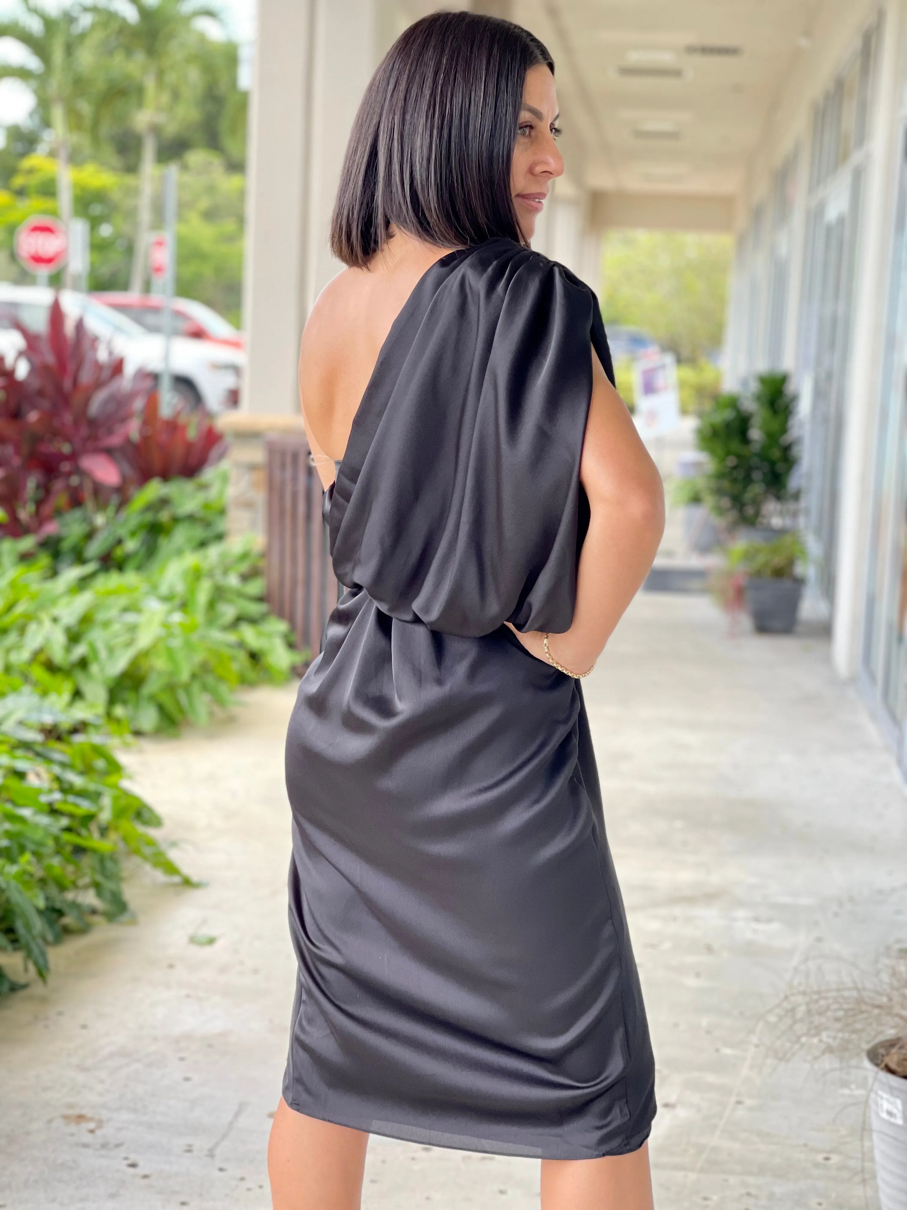 "Dawn" One Shoulder Wrap Style Dress