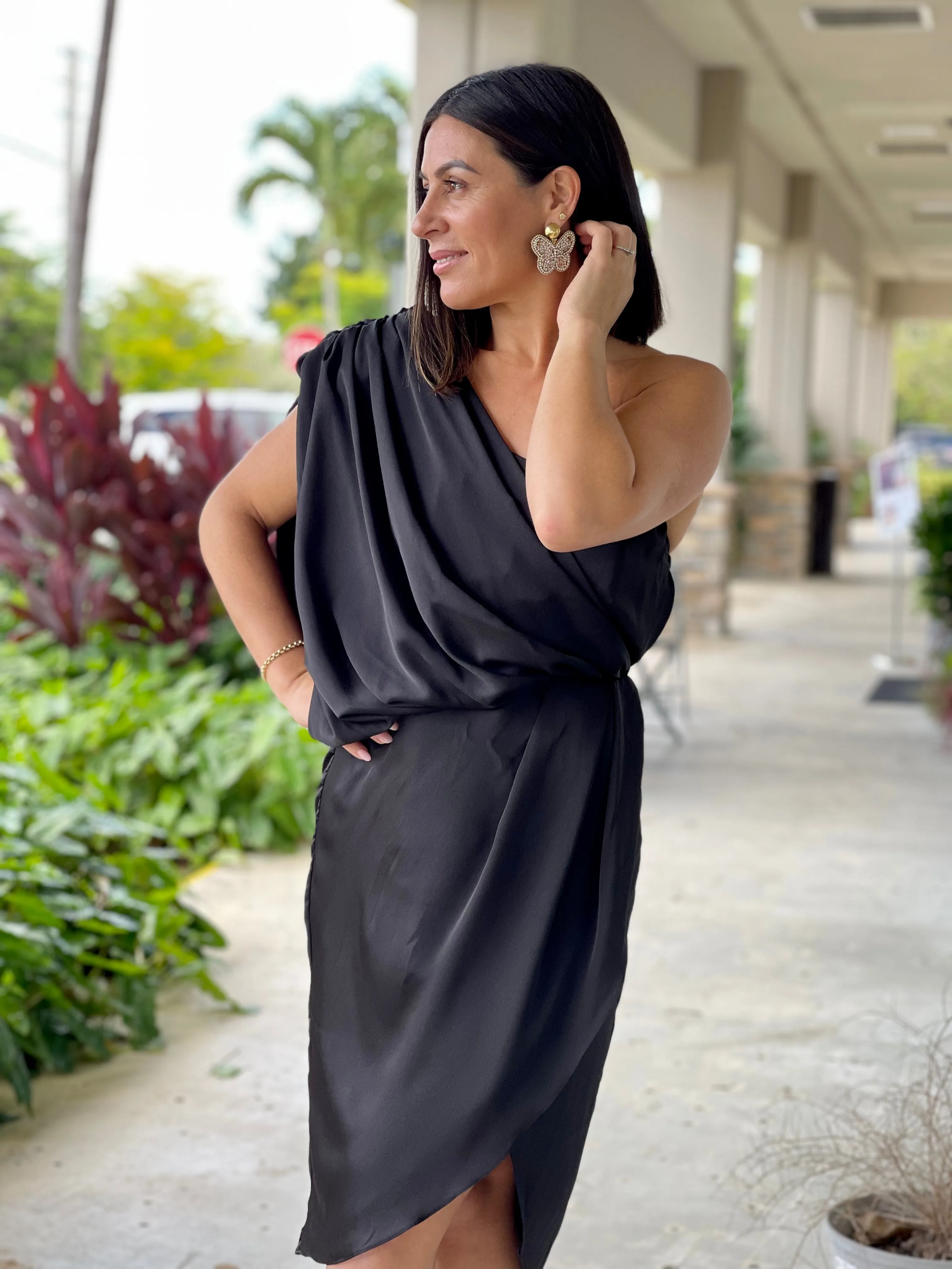 "Dawn" One Shoulder Wrap Style Dress