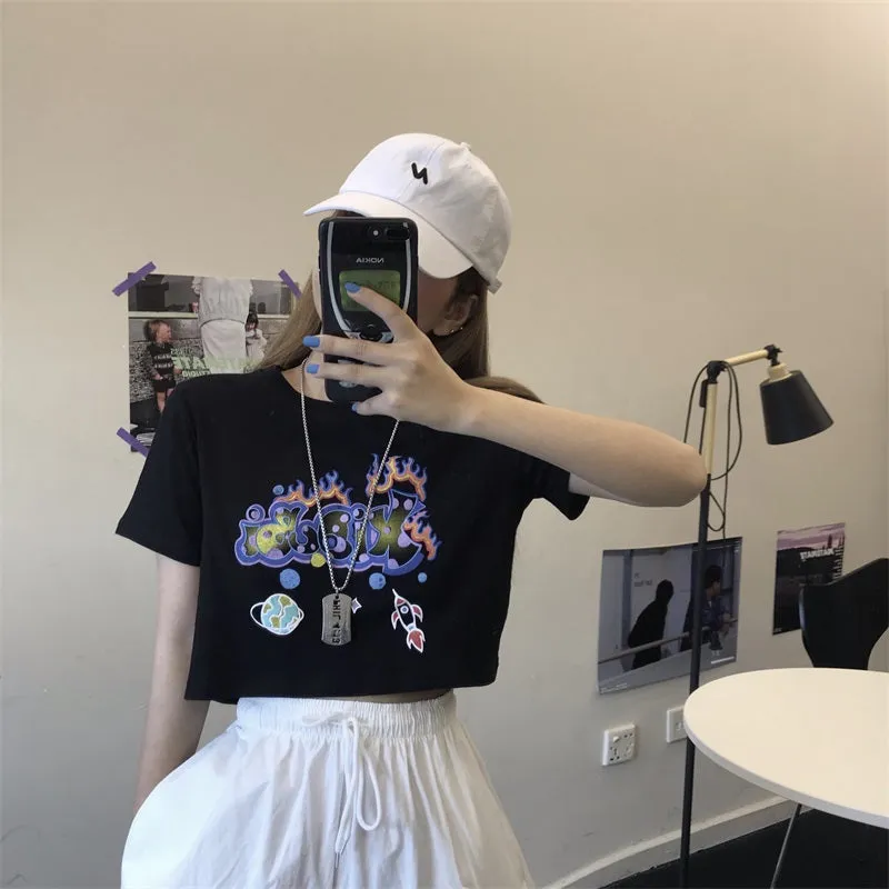 "LETTER PRINT" CROP TOP N072313