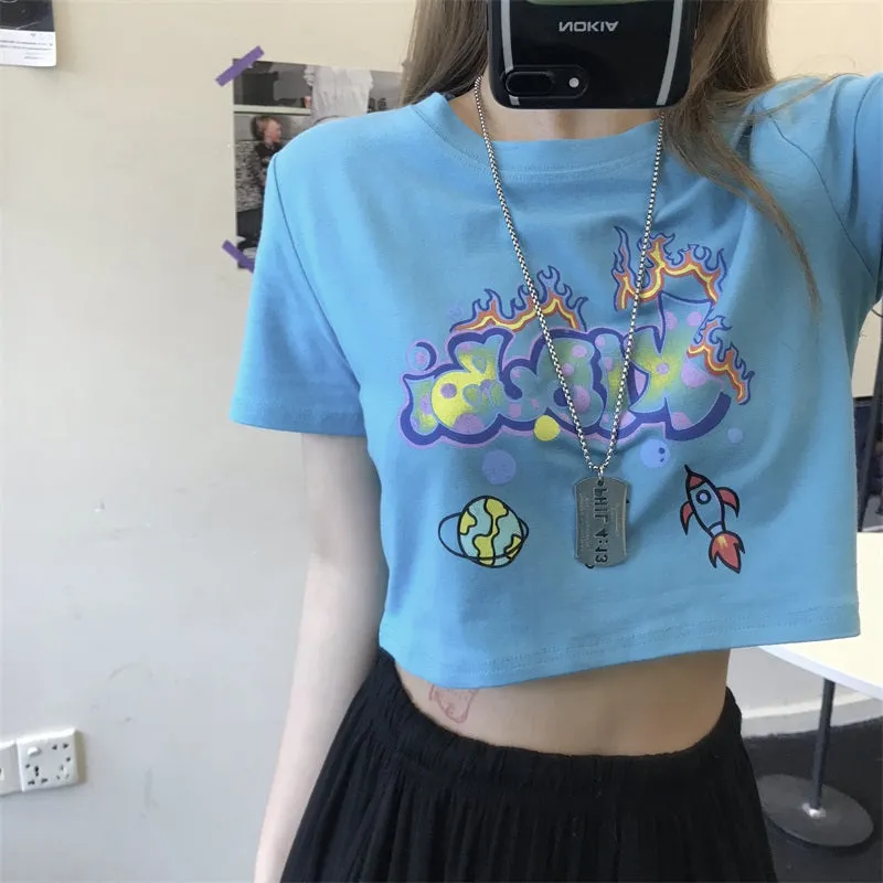 "LETTER PRINT" CROP TOP N072313