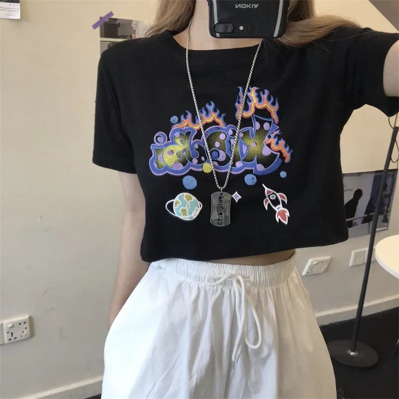 "LETTER PRINT" CROP TOP N072313