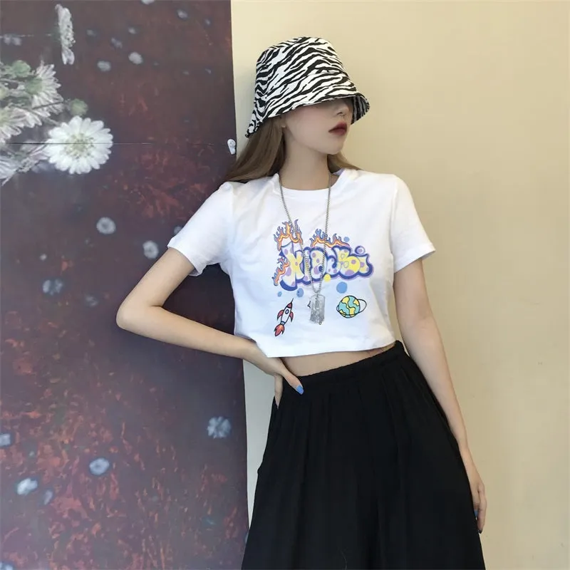 "LETTER PRINT" CROP TOP N072313