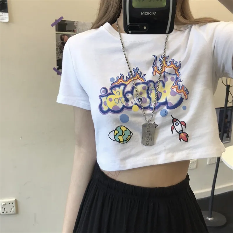 "LETTER PRINT" CROP TOP N072313