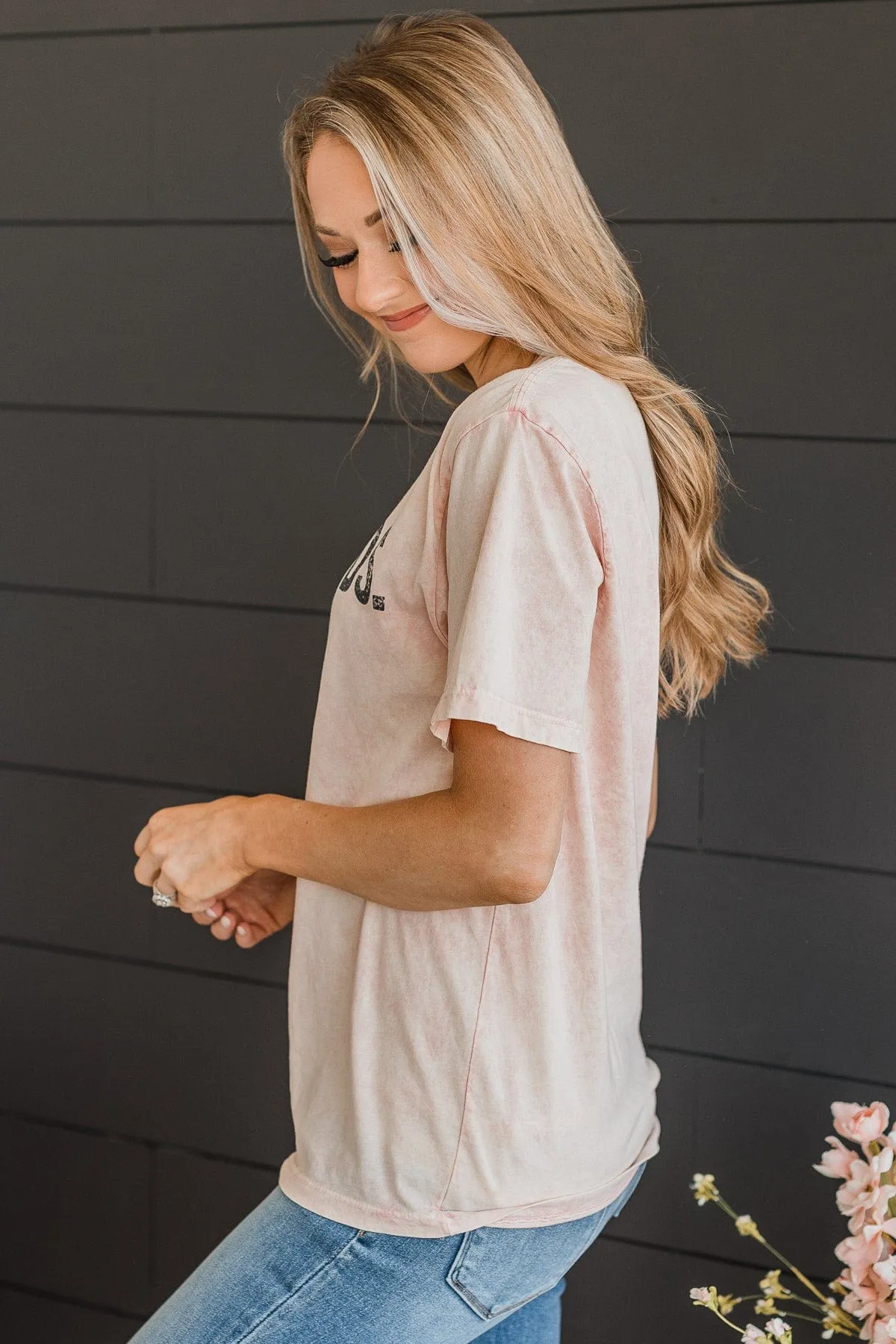 "Weekends, Coffee, & Dogs" Graphic Tee- Light Pink