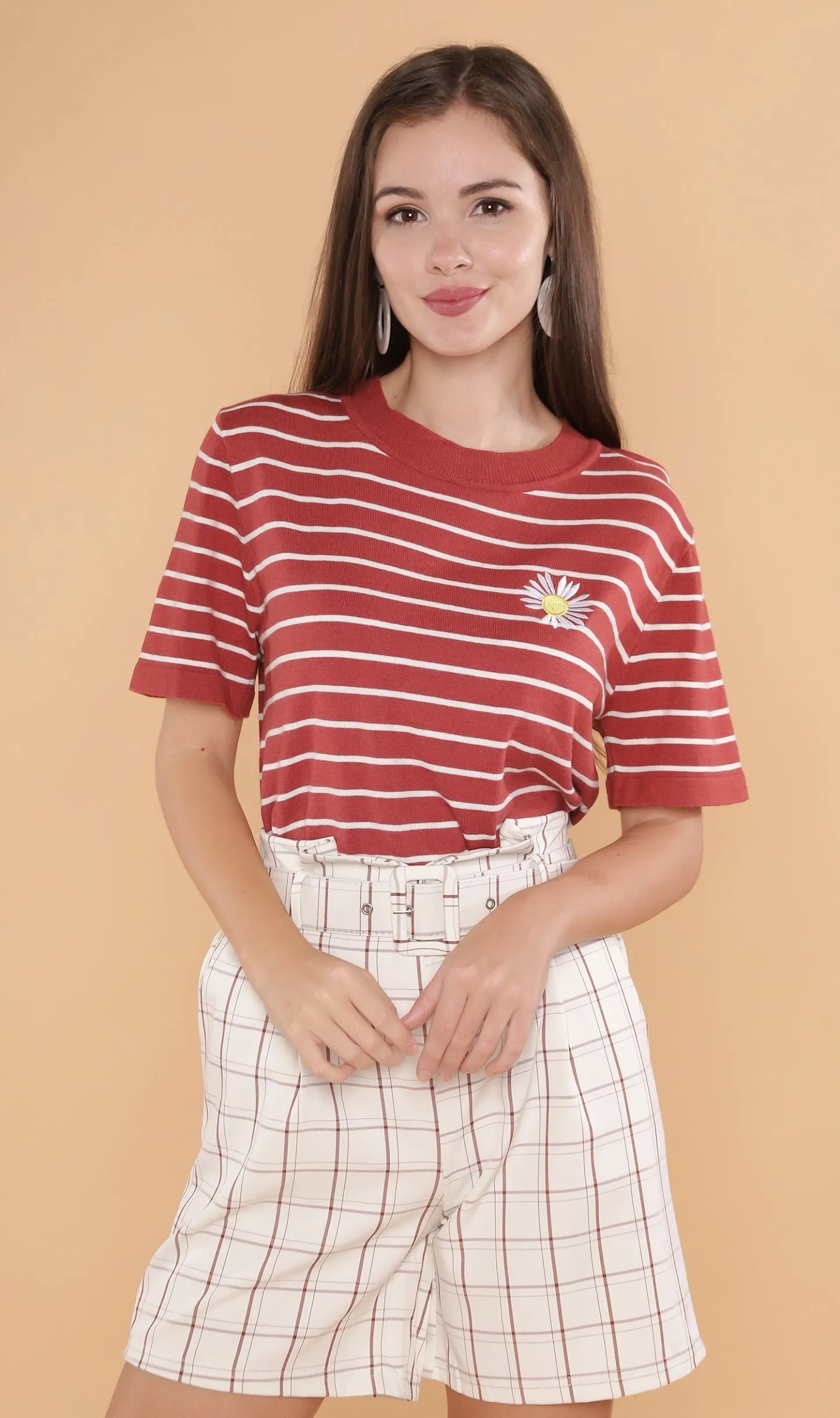 RANYA Striped Tee (Dusty Red)