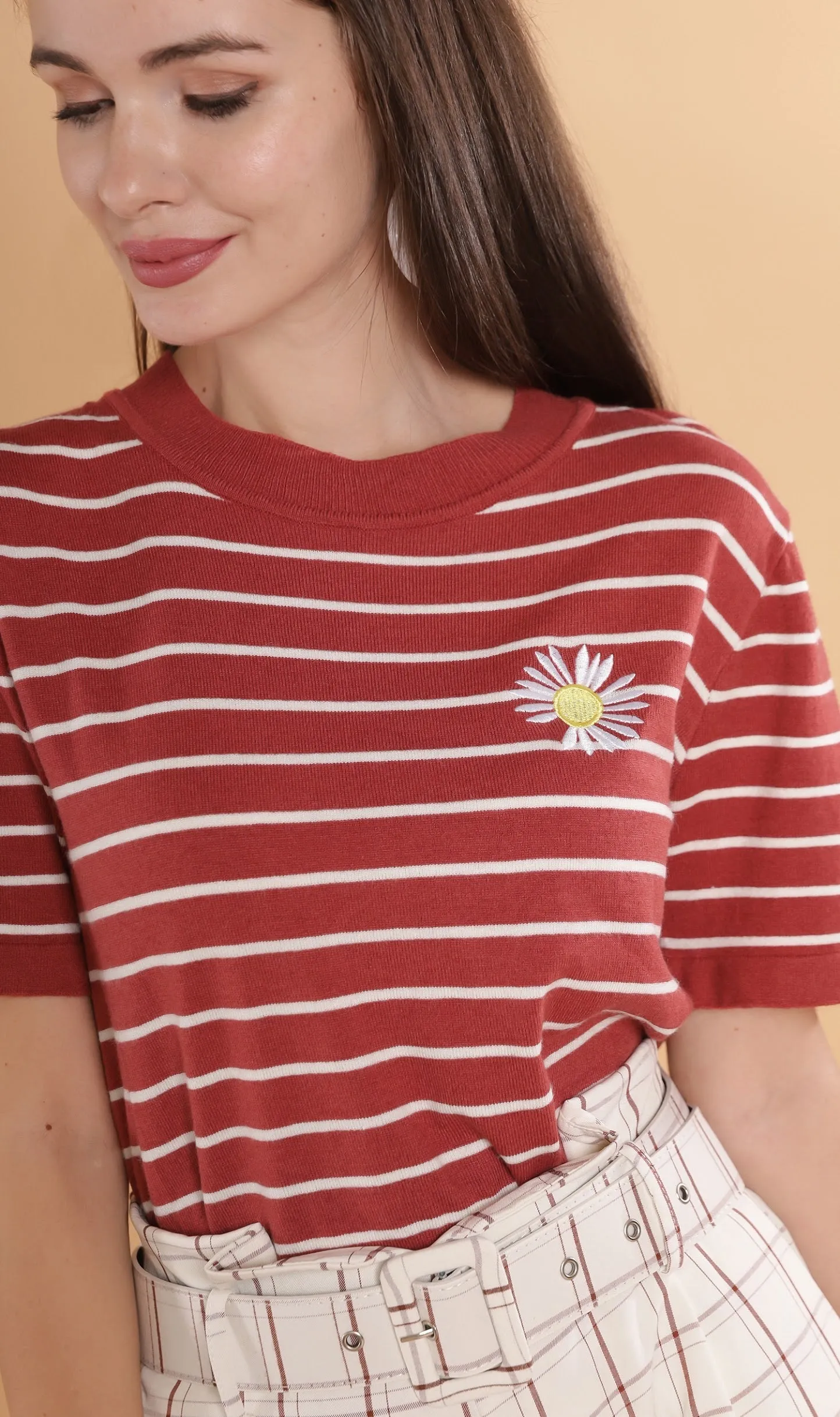 RANYA Striped Tee (Dusty Red)