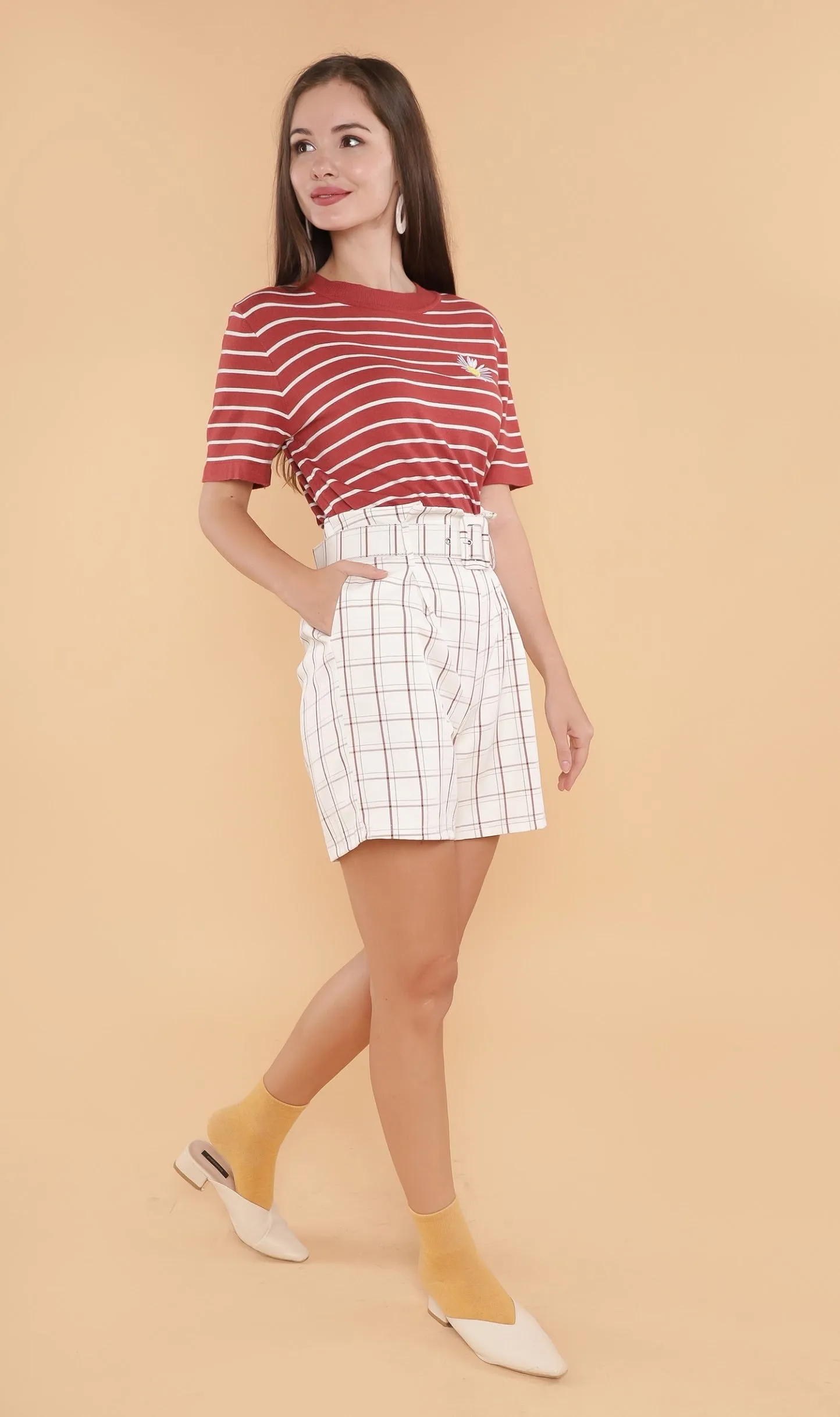 RANYA Striped Tee (Dusty Red)