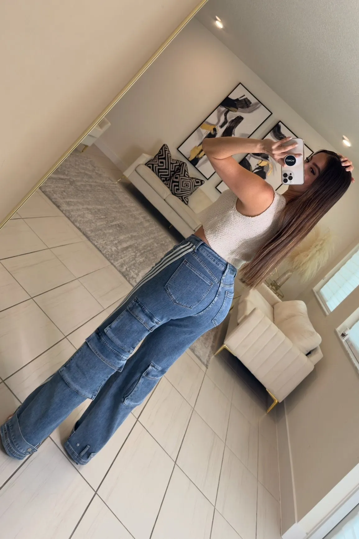 Real Girl Stripes Cargo Denim Pant