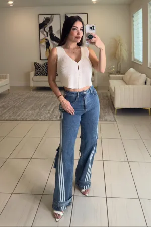 Real Girl Stripes Cargo Denim Pant