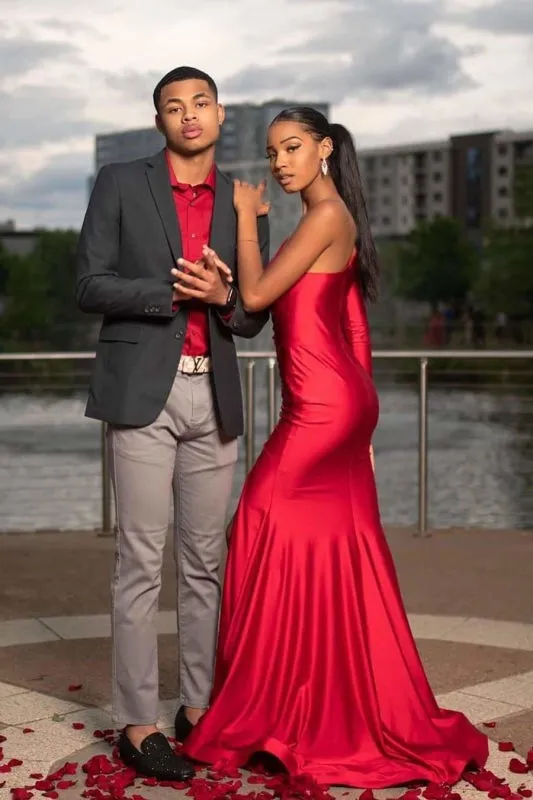 Red Asymmetrical Floor Length Prom Dresses
