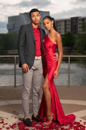 Red Asymmetrical Floor Length Prom Dresses