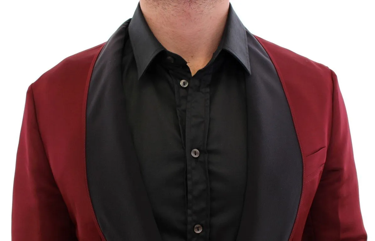 Red burgundy slim fit smoking blazer