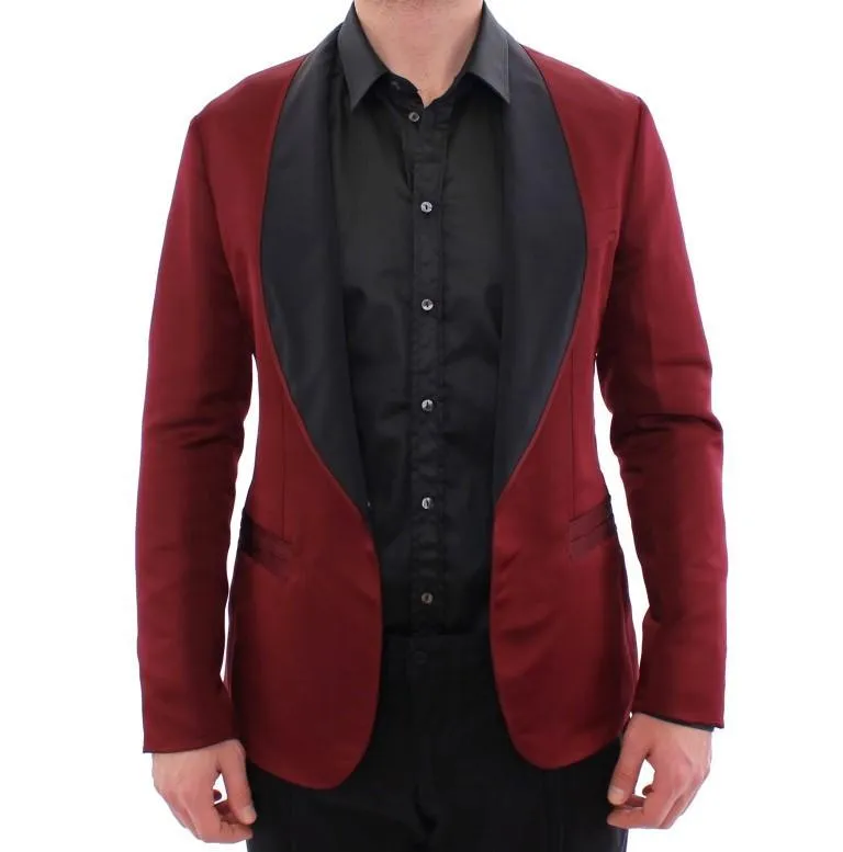 Red burgundy slim fit smoking blazer