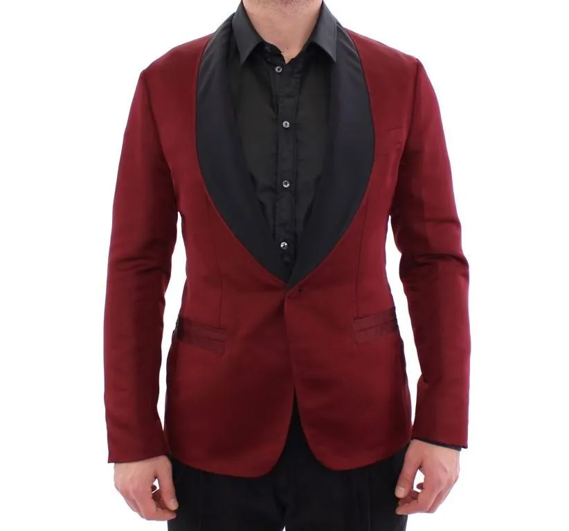 Red burgundy slim fit smoking blazer
