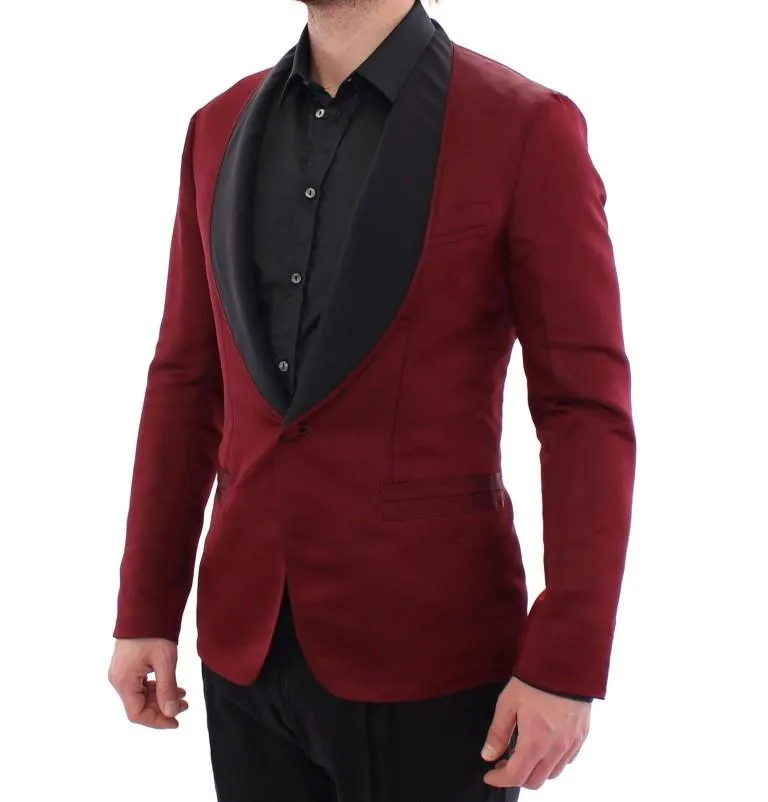 Red burgundy slim fit smoking blazer