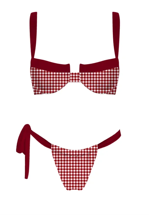Red Checkered Plaid Tie Side Bikini
