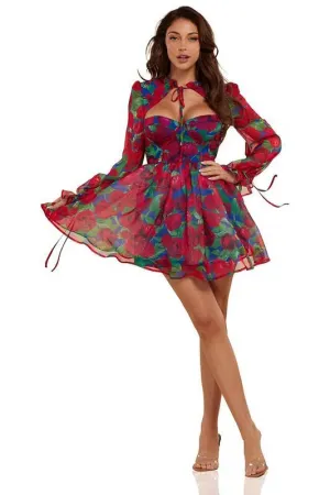 Red Floral Corset Style Romantic Charm Mini dress