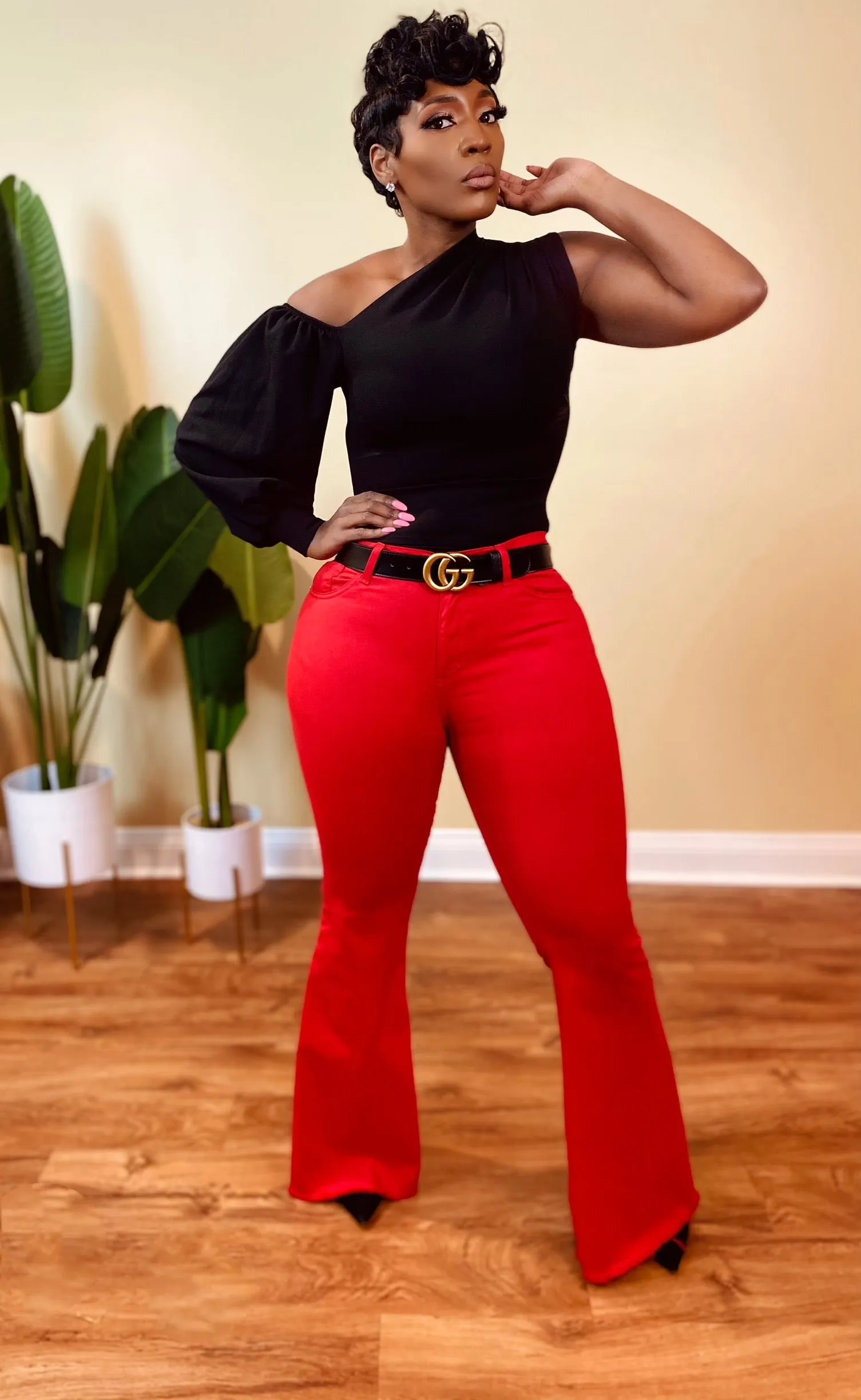 RED WIDE LEG JEANS
