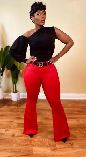 RED WIDE LEG JEANS