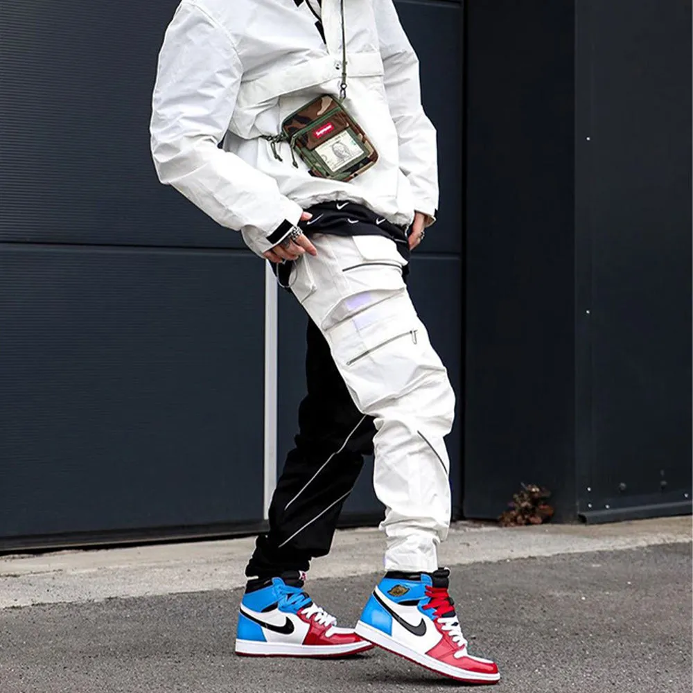 Reflective Line Black-White Cargo Pants