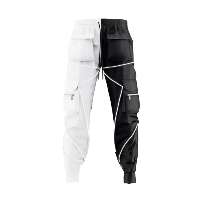 Reflective Line Black-White Cargo Pants