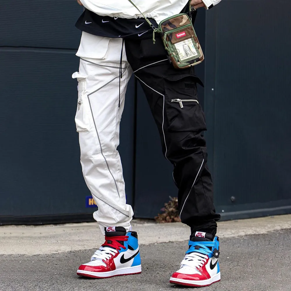Reflective Line Black-White Cargo Pants